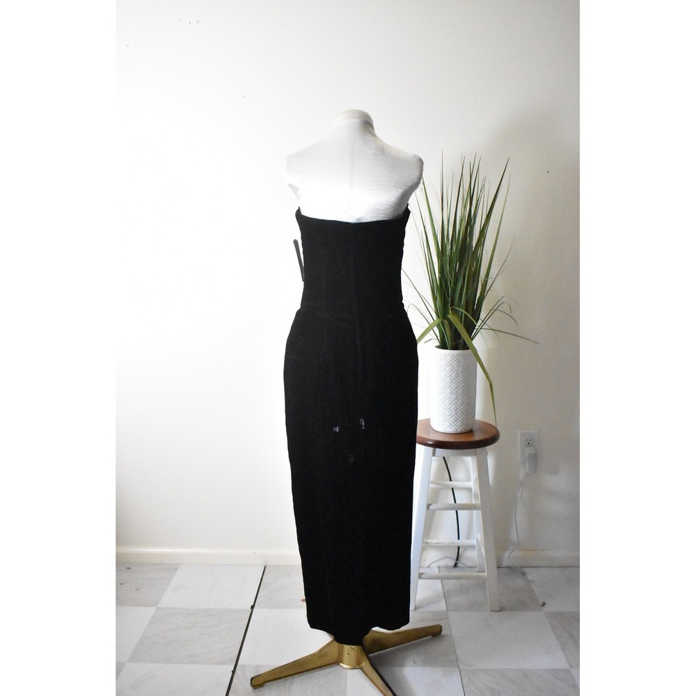 Scott McClintock Gown Women Size 8 Black 80s Velvet Lace Strapless Maxi Dress - Picture 5 of 12